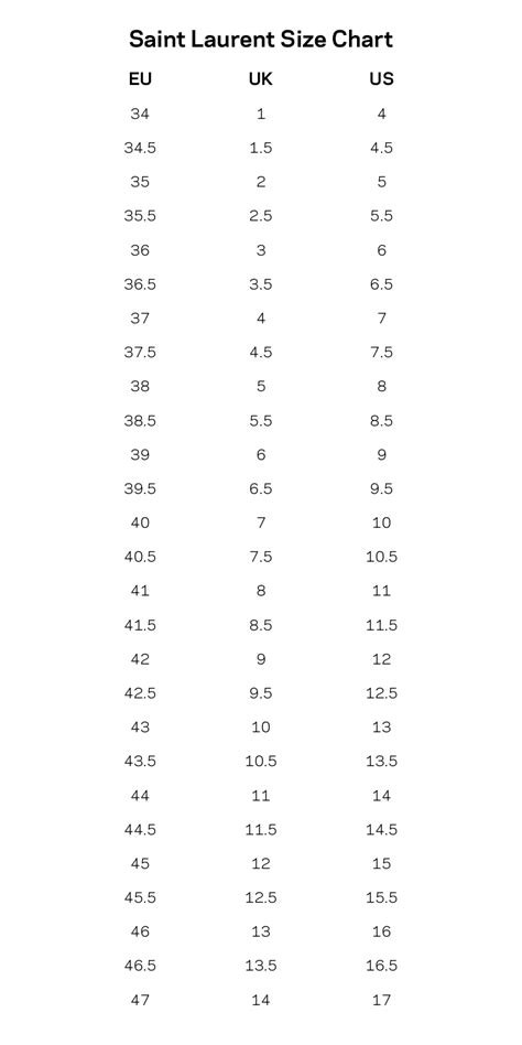 size 39 ysl|ysl yst laurent size chart.